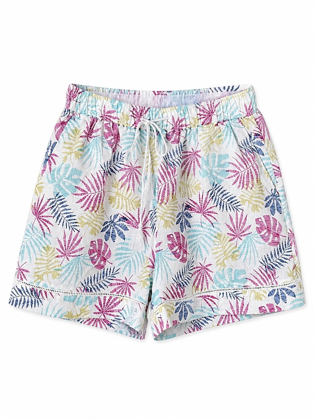 C&C California 100% Linen Tropical Print Drawstring Shorts M